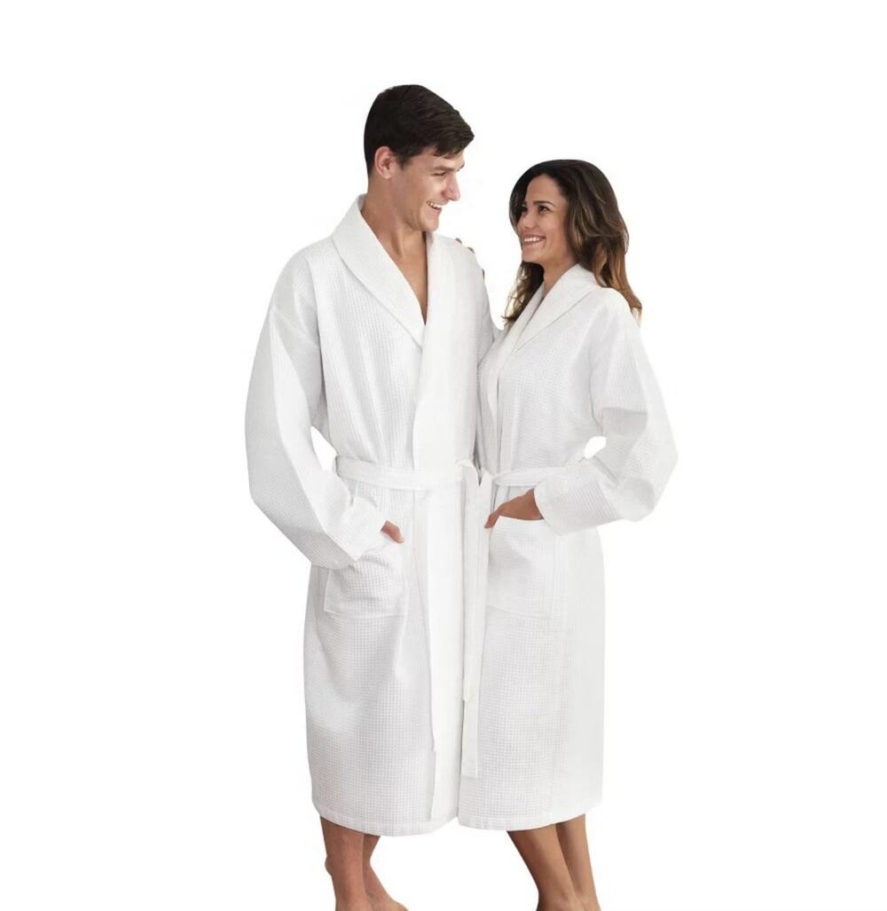 Linum Home Textiles White Waffle Weave Bathrobe 100% Cotton Unisex Size L/XL NWT
